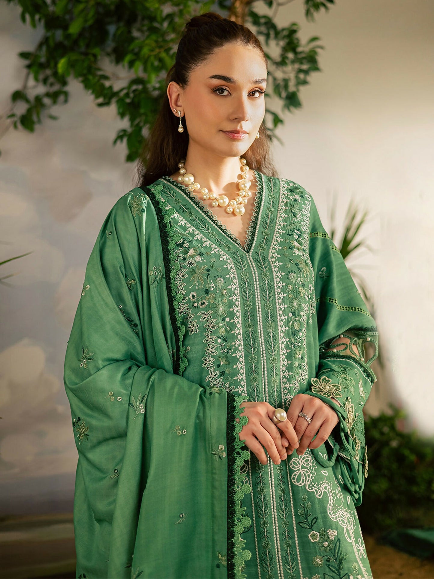 Mahnur Kaia Slub Linen Embroidered Stitched 3-Piece Suit-K- 05