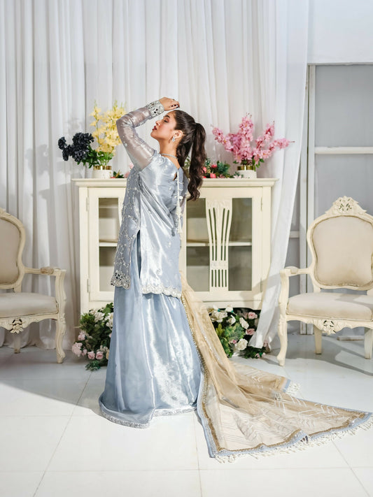 Farooq Hameed Studio Wedding Festive'25 Pure Laama Silk Embroidered Stitched 3-Piece Suit-Calira