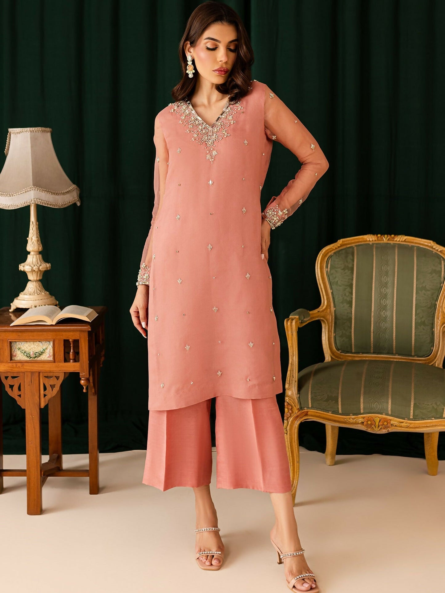 Allure By IH Organza Embellished Stitched 3-Piece Suit-Feriya