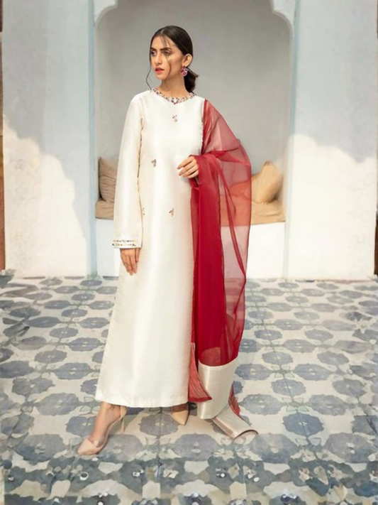 Allure By IH Raw Silk Embellished Stitched 3-Piece Suit-Regal