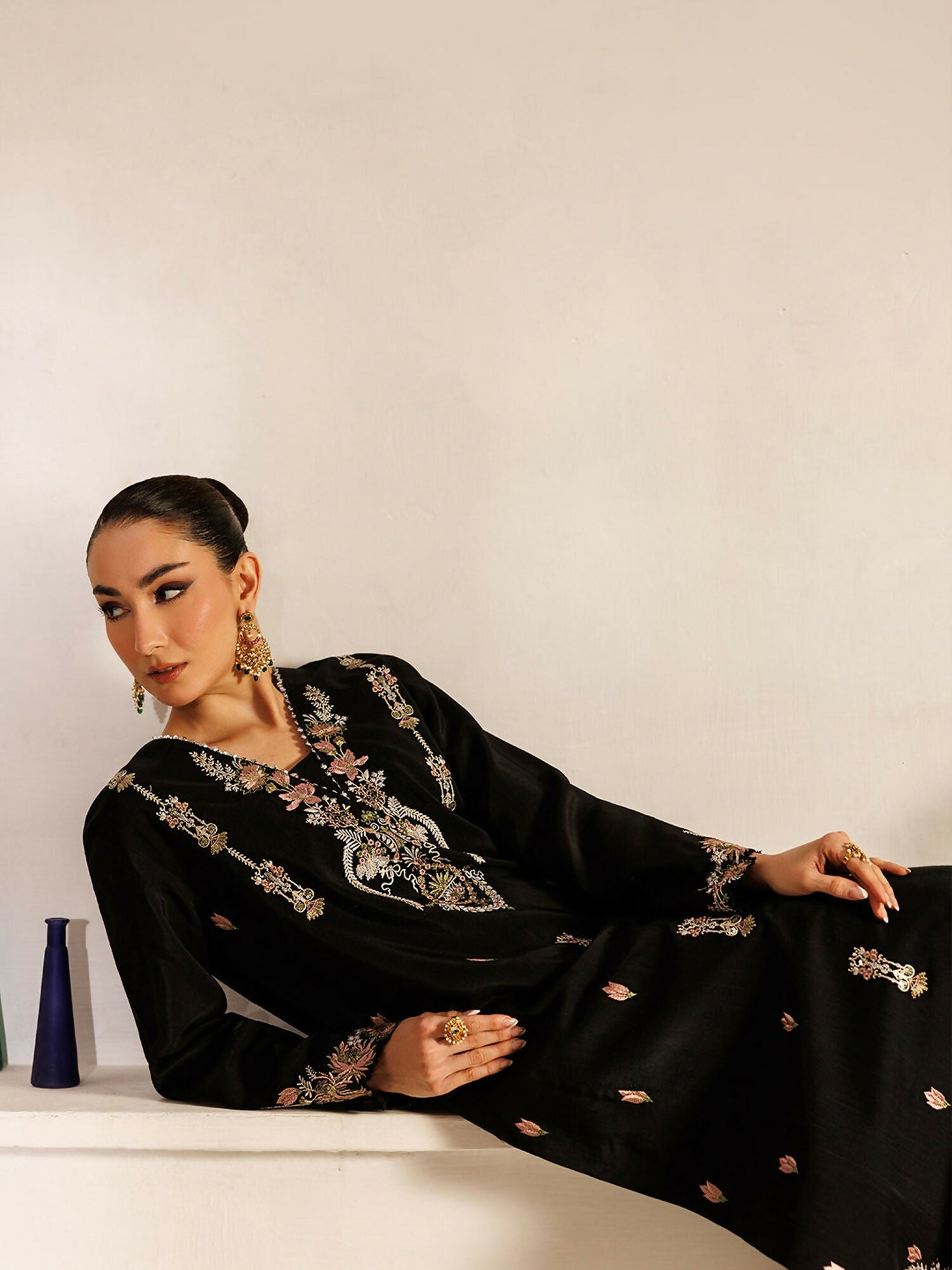 Panache Apparel Noore Eid Edit Raw Silk Embroidered Kaftan Set-Mahira