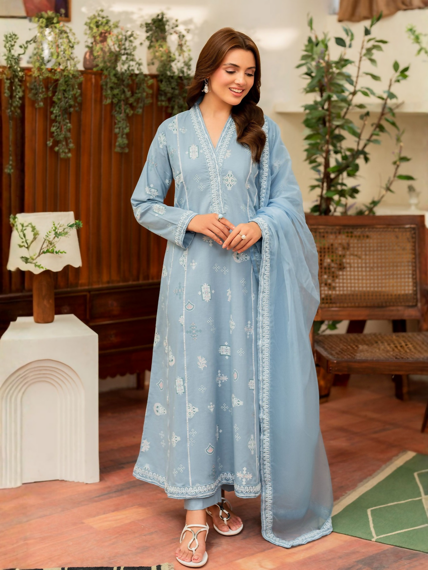 Panache Apparel Daily Essentials RTW Karandi Embroidered Stitched 3-Piece Suit-Prism