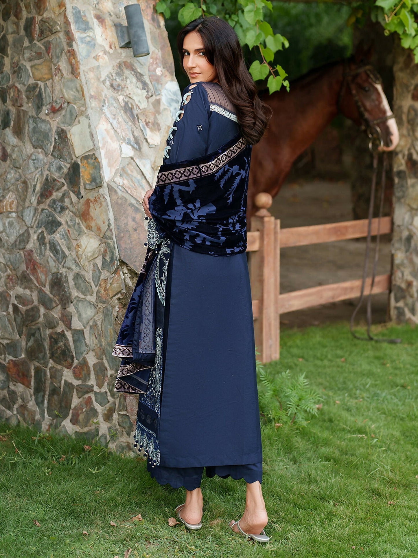 Parishay Panache Winter Corduroy Embroidered Stitched 3-Piece Suit-PNE-08