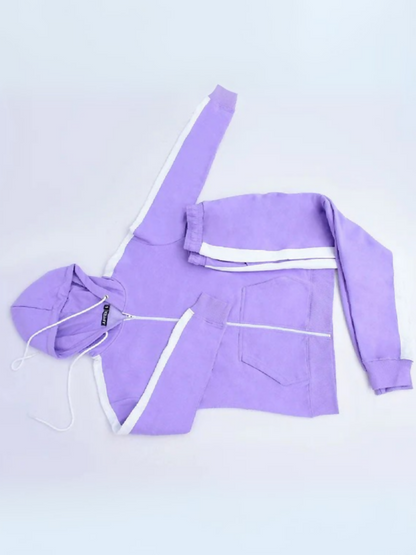 Jupiter Plain Off Shoulder Side Panel Hooded Twin Set-13975