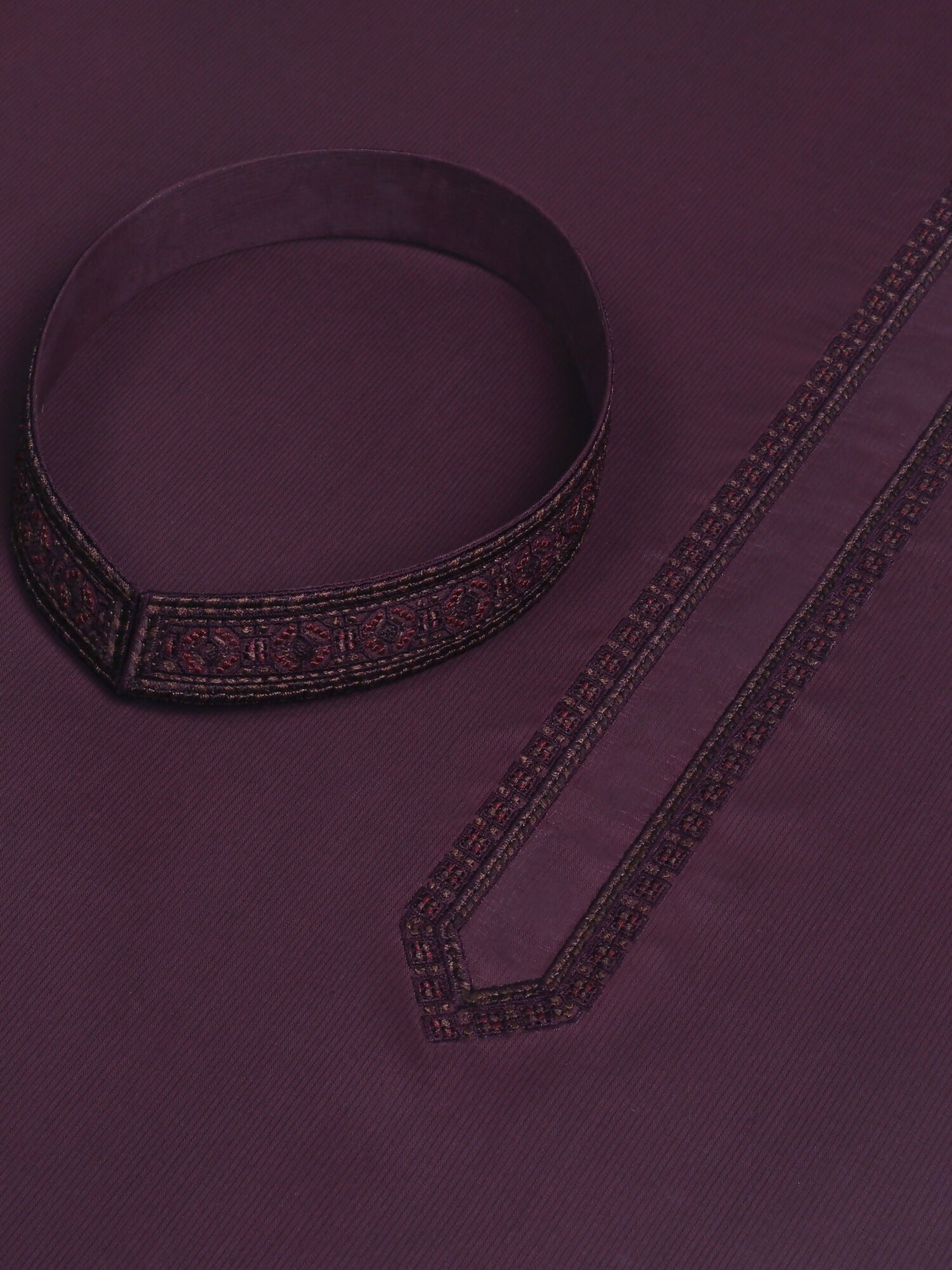 Maroon-Oak Fabrich Men Embroidered Cotton Unstitched Shalwar Kameez-GTS-EK-002