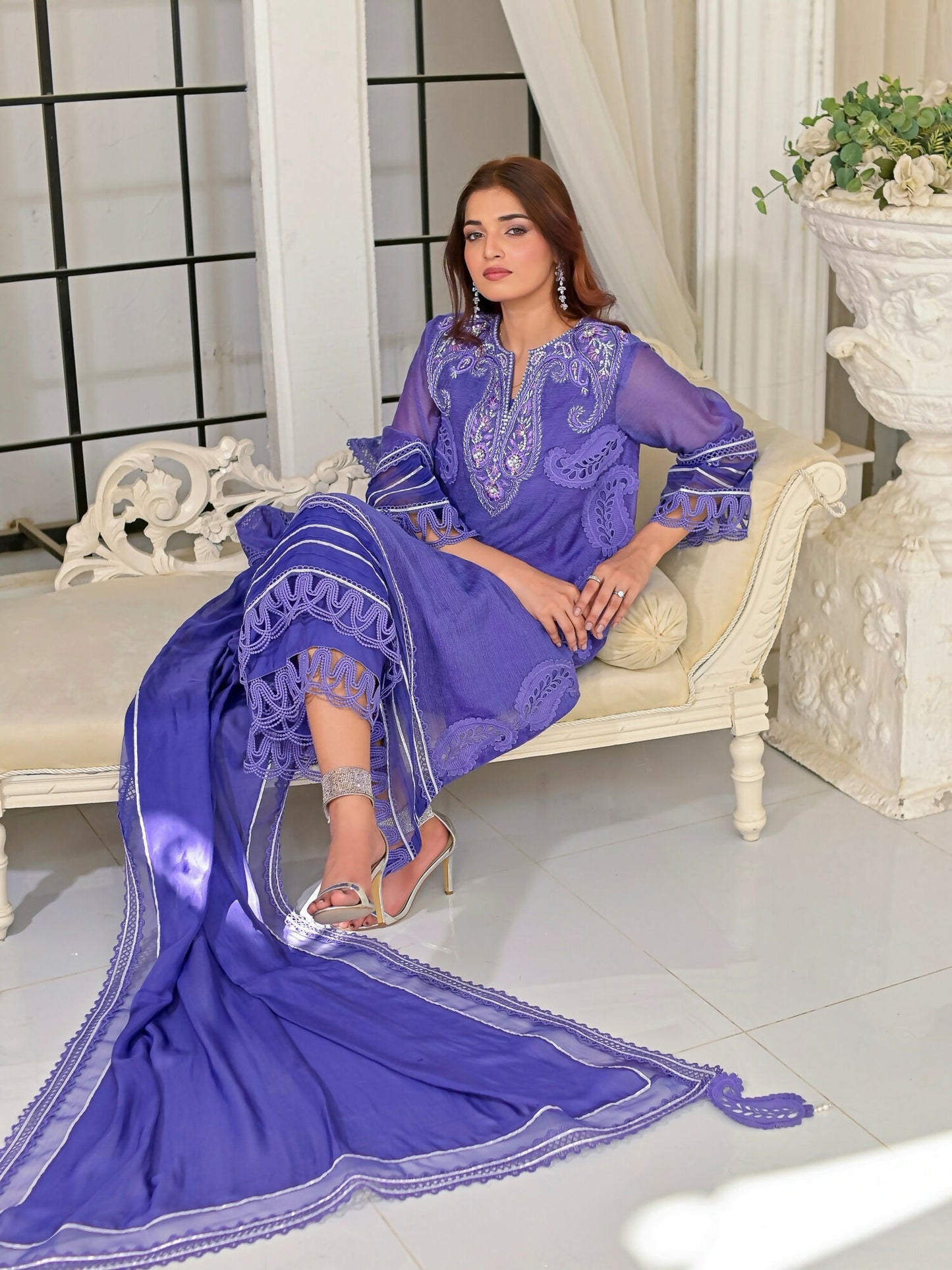 Farooq Hameed Studio Khaddi Net Embroidered Stitched 3-Piece Suit-Romi