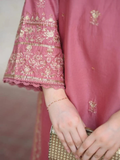 Pink Silai Libas Linen Embroidered Stitched 3-Piece Suit-Aarzoo