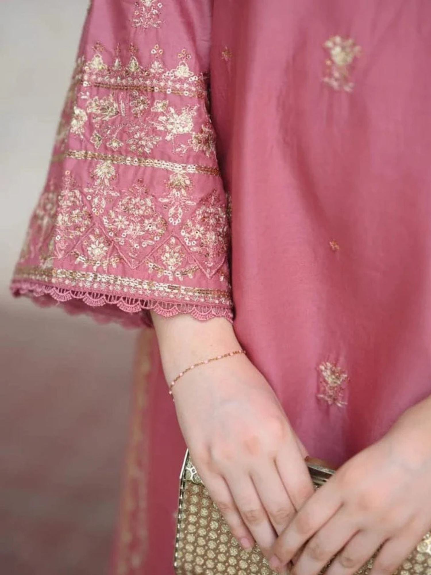 Pink Silai Libas Linen Embroidered Stitched 3-Piece Suit-Aarzoo