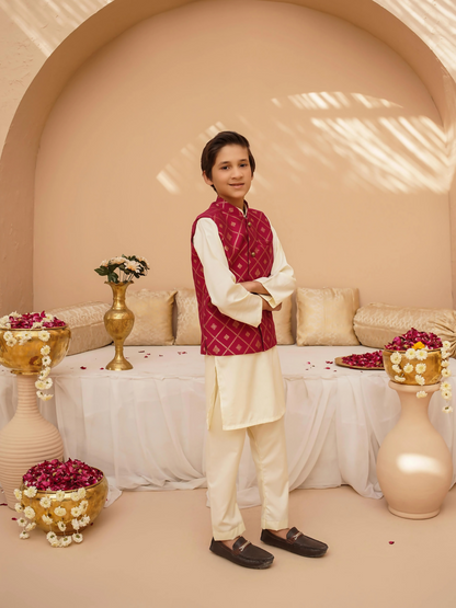 Kidoz Kloset Wash & Wear Printed Kurta Pajama-Pink Blush Luxe-Boy