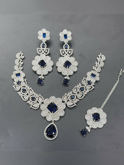 H&A Jewellery One Carat Silver Rhodium Plated American Diamond Set