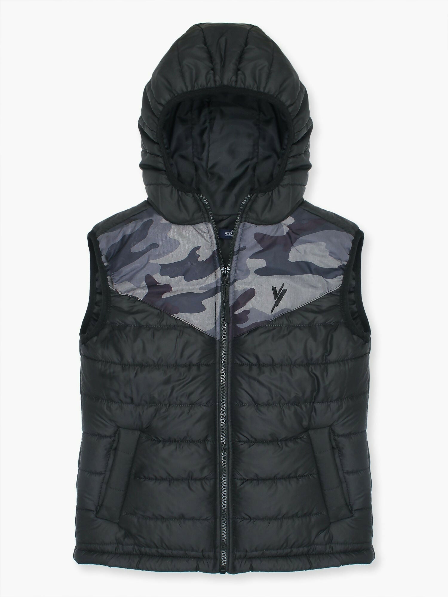 Black Velvour Printed Puffer Jacket-VJ23-A