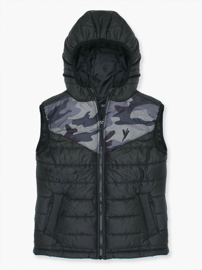 Black Velvour Printed Puffer Jacket-VJ23-A