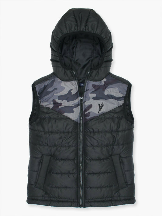 Black Velvour Printed Puffer Jacket-VJ23-A