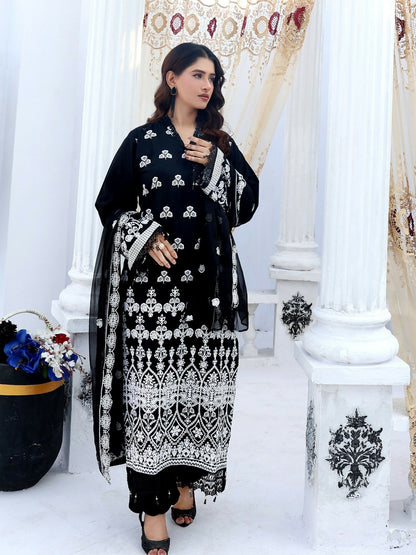 RB Pret & Couture Linen Embroidered Stitched 3-Piece Suit-04