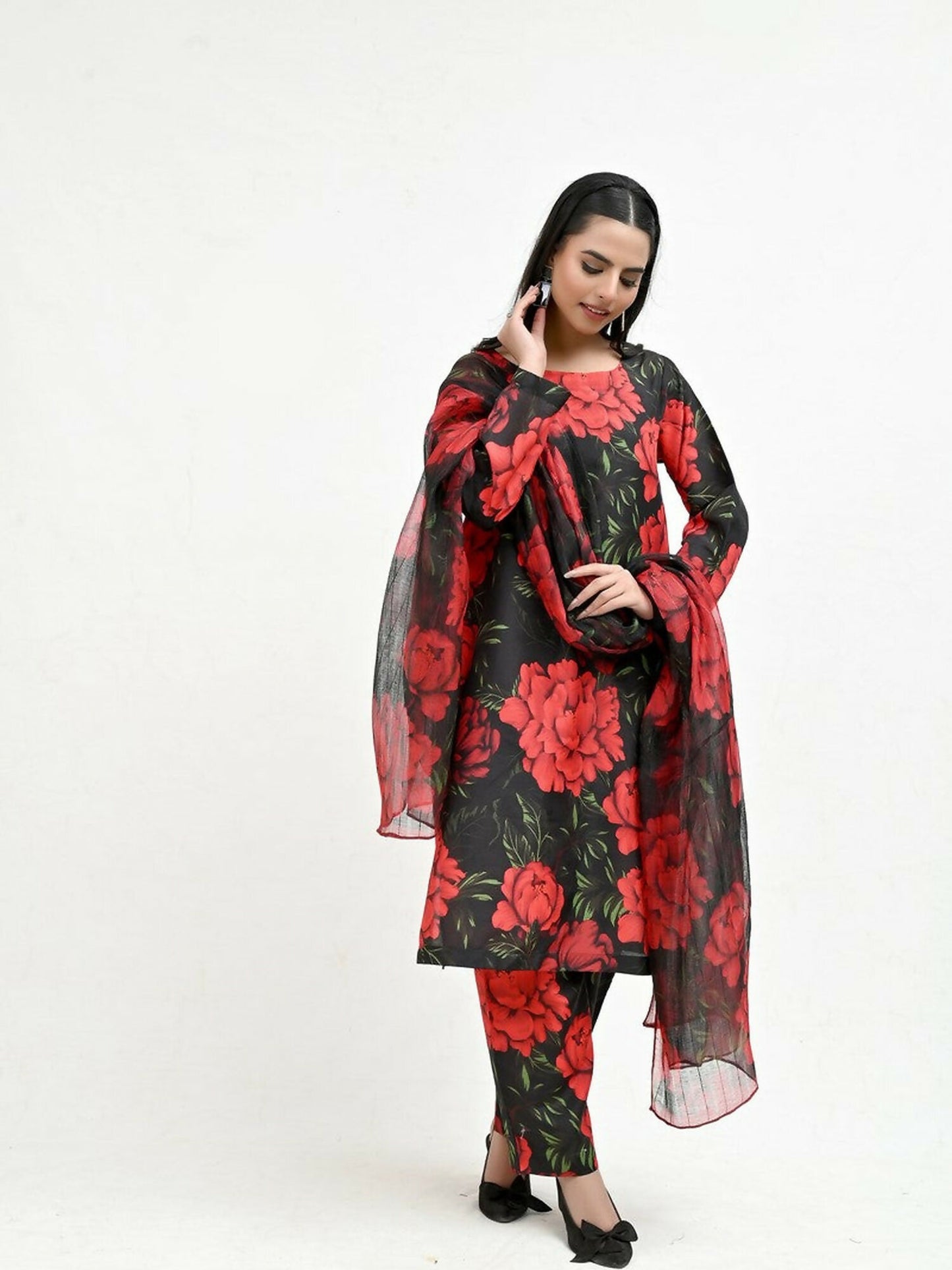 Imran Aftab Valentine's Day Raw Silk Printed Stitched 3-Piece Suit-IAVD 06