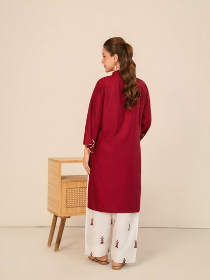 Stylish Collection Whisper Pret Linen Embroidered Stitched 2-Piece Suit-Claret