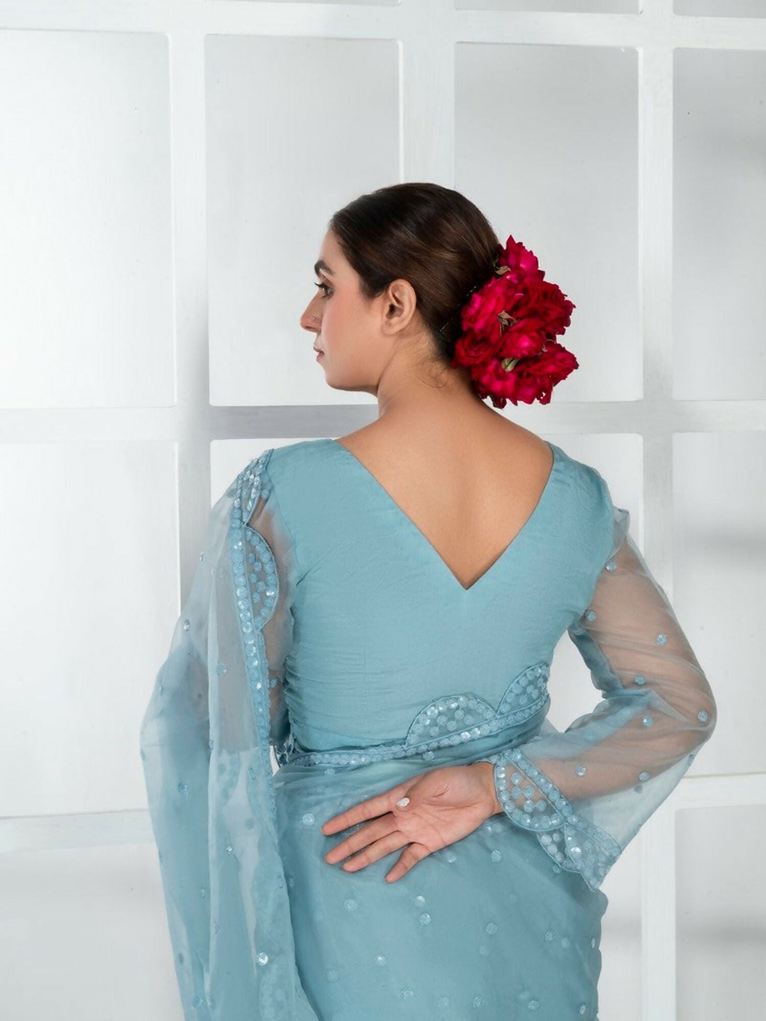 Imran Aftab Lux Winter Wedding Organza Embroidered Unstitched Saree-IASC-29