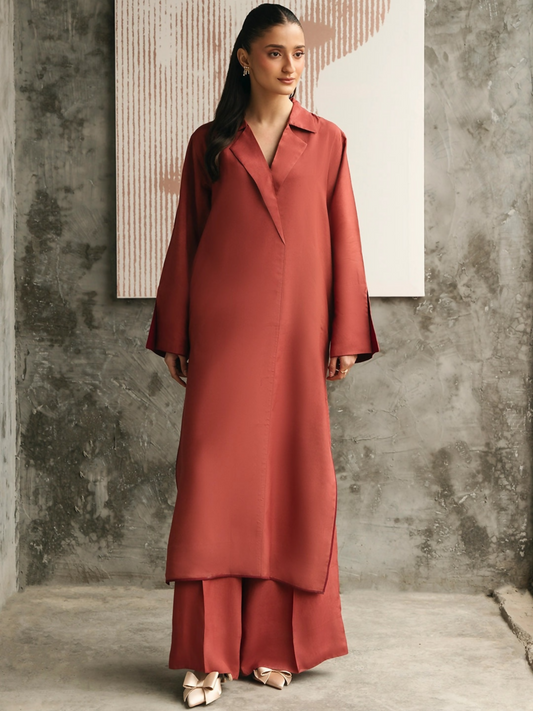 Mannat Clothing Suave Edit Raw Silk Co-Ord Set-Terracotta