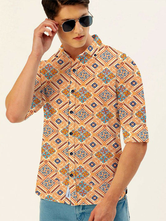 Men’s Jupiter summer shirt made from cotton-linen fabric, featuring a slim collar, long sleeves, and button-down front with a soft hand feel.