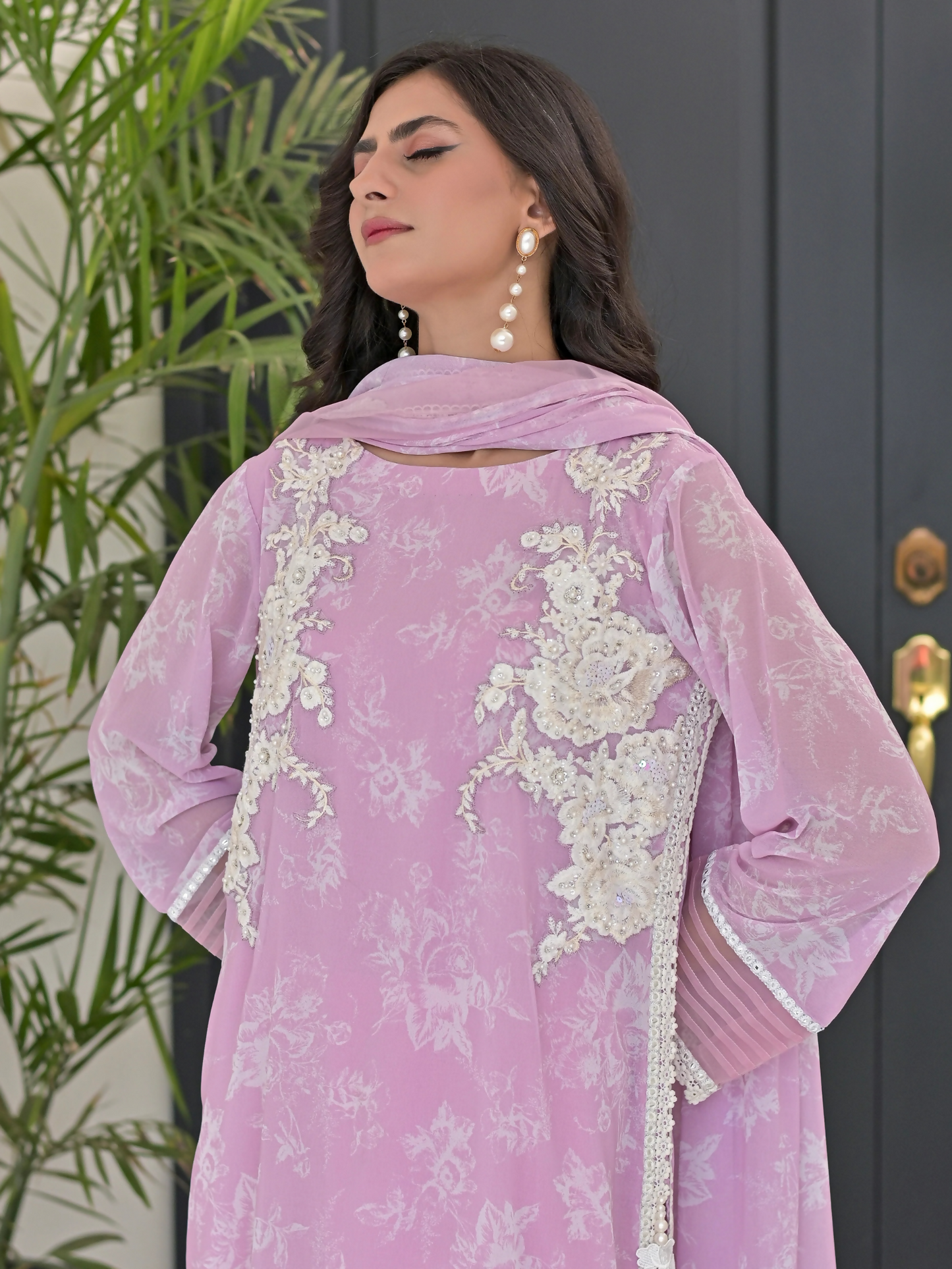 Farooq Hameed Studio Eid Edition'24 Chiffon Embroidered Stitched 3-Piece Suit-Daisy Bloom