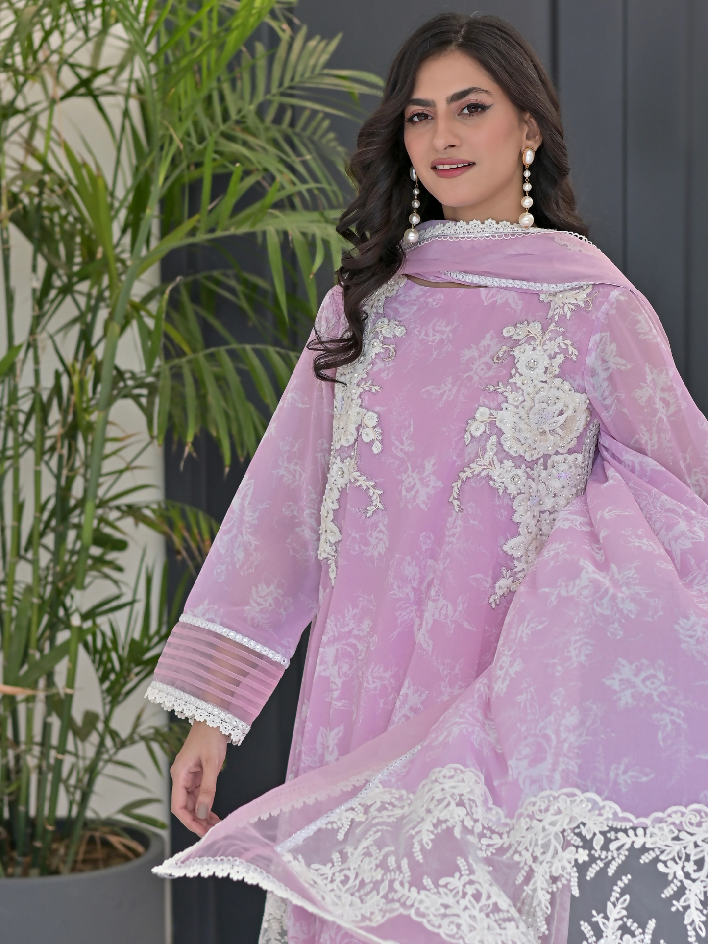 Farooq Hameed Studio Eid Edition'24 Chiffon Embroidered Stitched 3-Piece Suit-Daisy Bloom