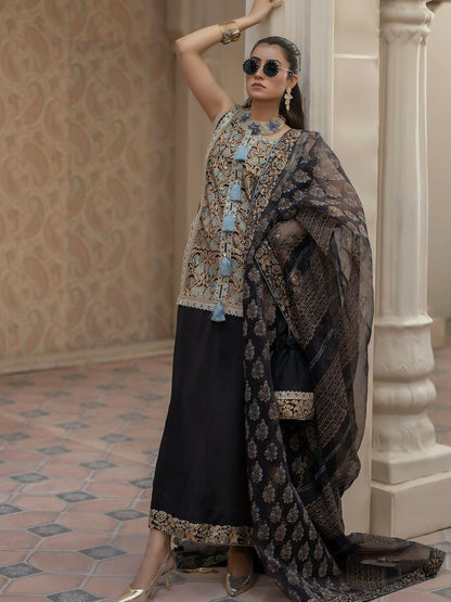 Shiza Hassan Chap Tilak Formals Pure Tusser Silk Embroidered Stitched 2-Piece Suit-Dhalia