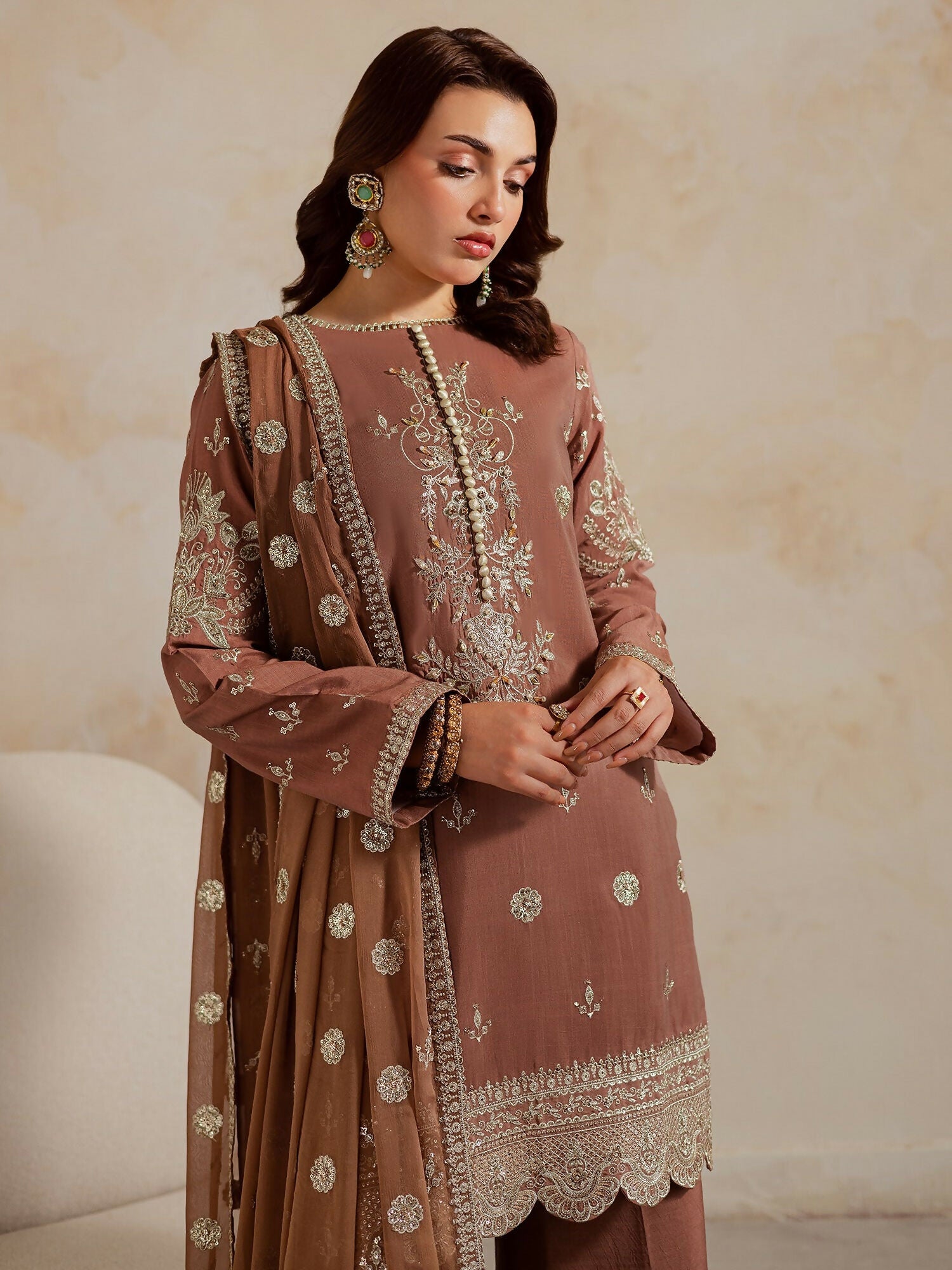 Allure By IH Luxury Pret Raw Silk Embellished Stitched 3-Piece Suit-Naghma