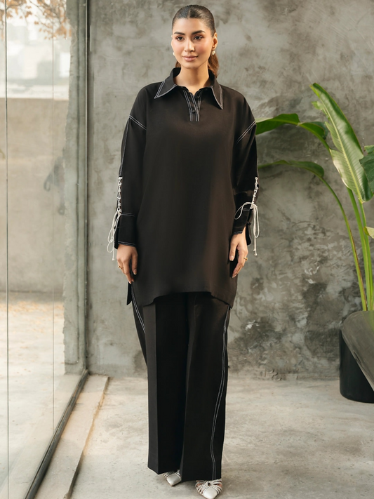 Mannat Clothing Suave Edit Raw Silk Co-Ord Set-Obsidian