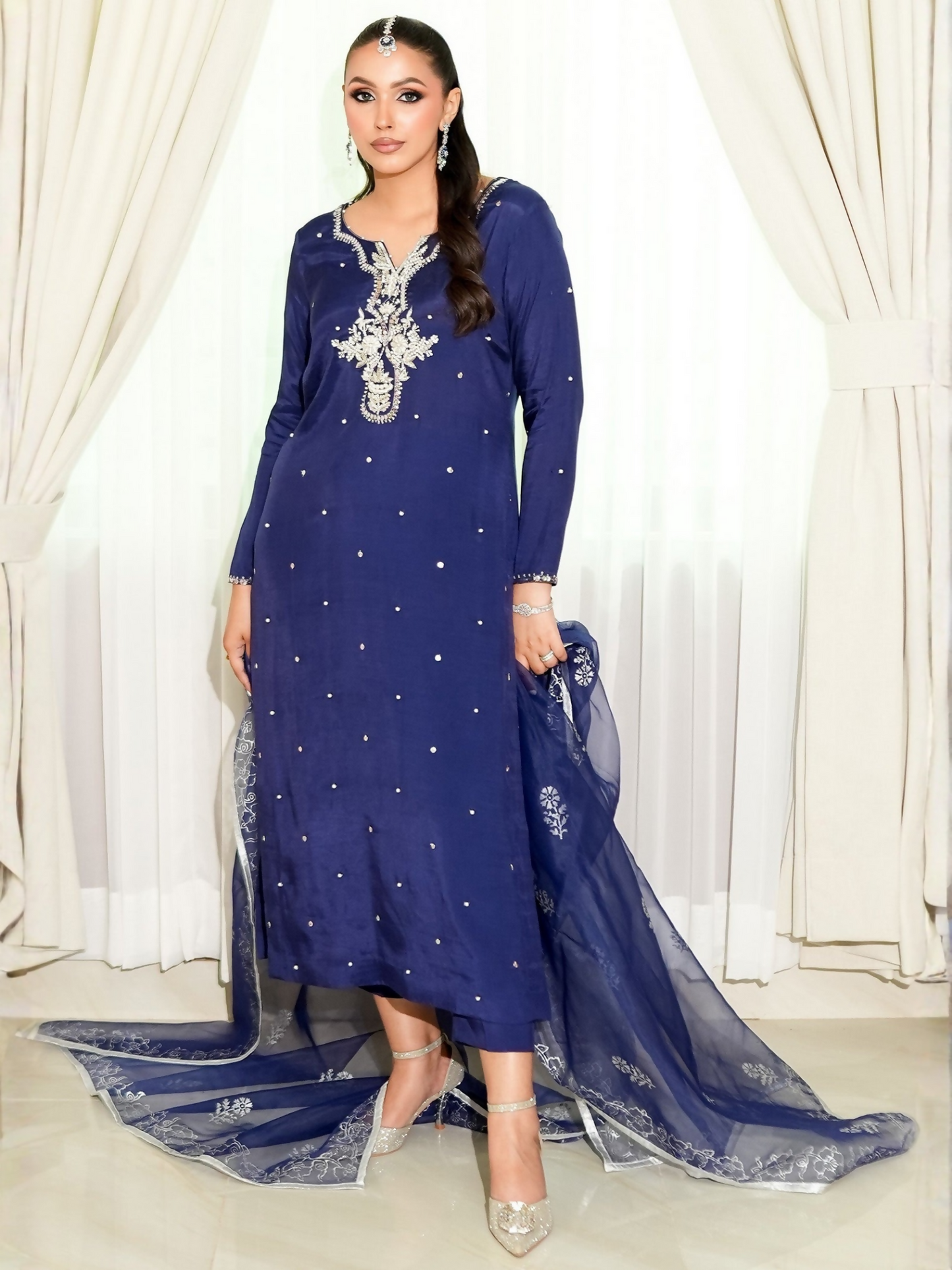 Allure By IH Fashion Calling Raw Silk Embellished Stitched 3-Piece Suit-Alba