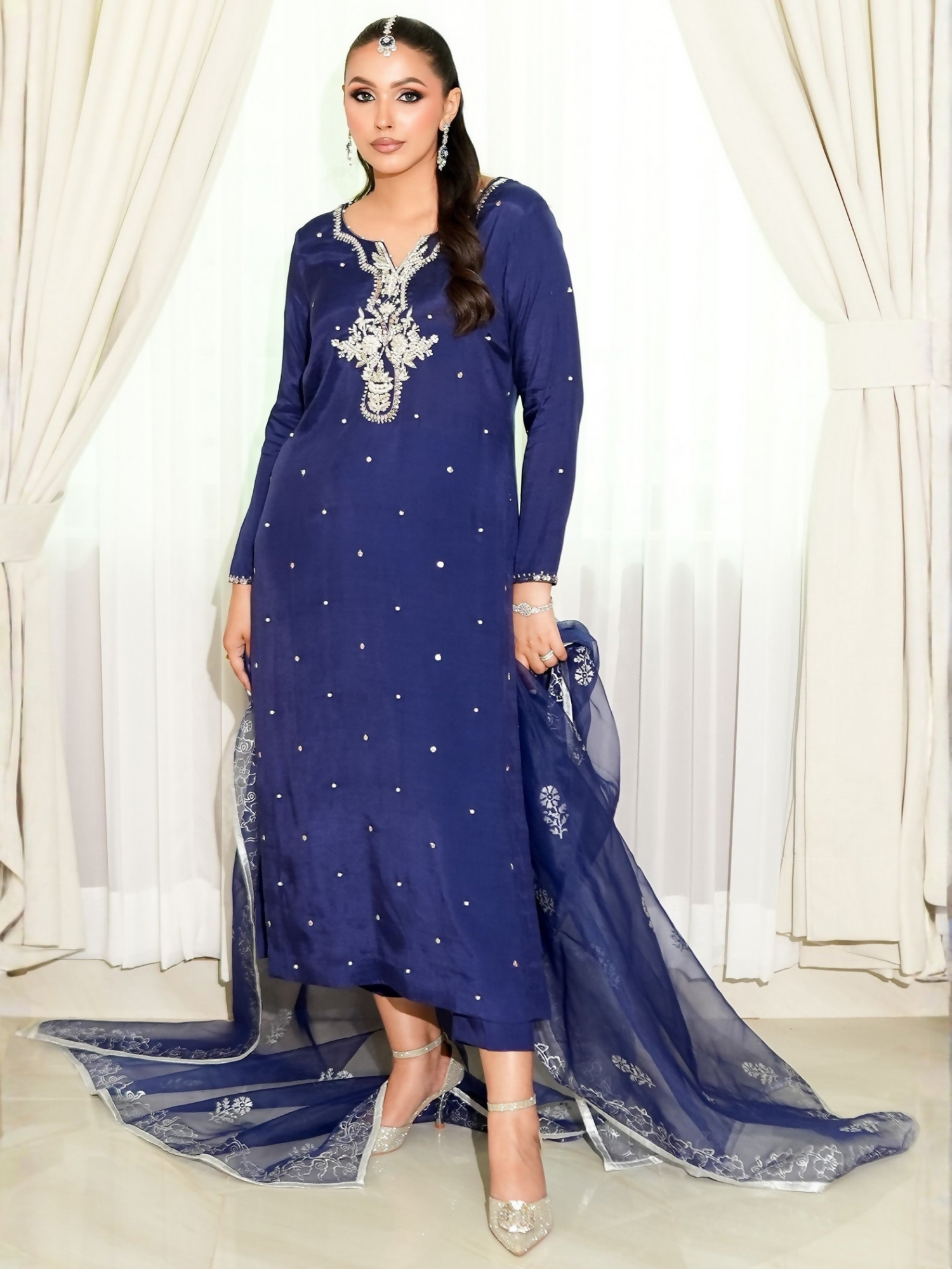 Allure By IH Fashion Calling Raw Silk Embellished Stitched 3-Piece Suit-Alba