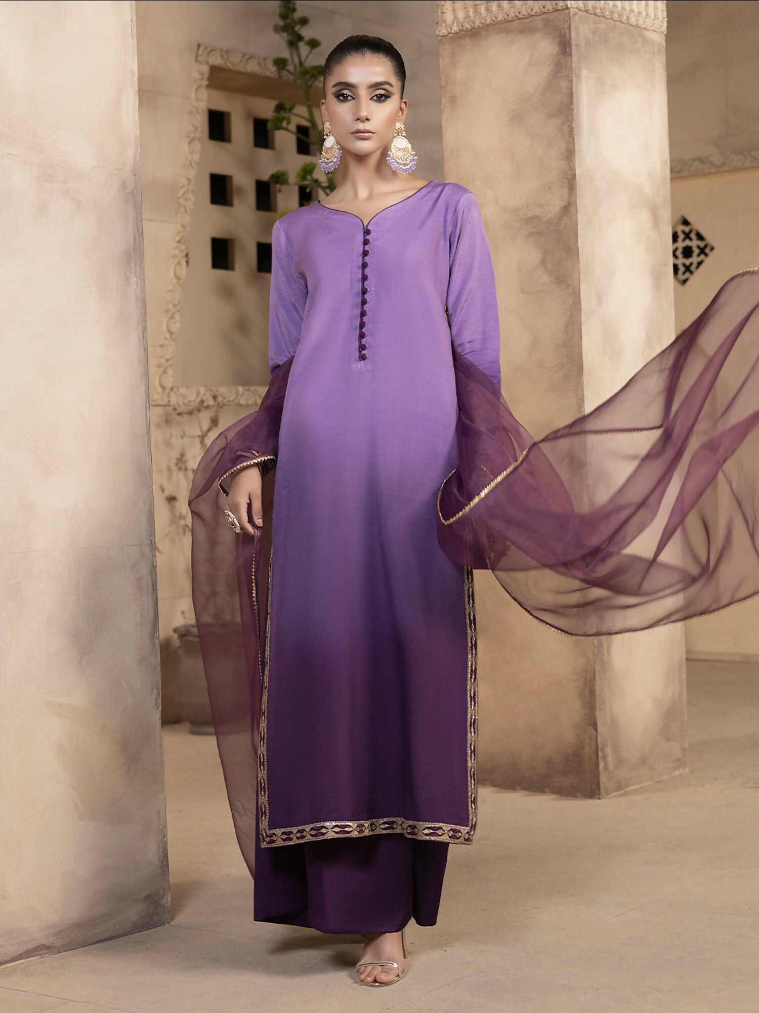 Hemstitch Raw Silk Stitched 3-Piece Suit-Raania