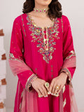 Shurooq Echoes In Bloom Silk Embellished Stitched 3-Piece Suit-Fuschia Flame