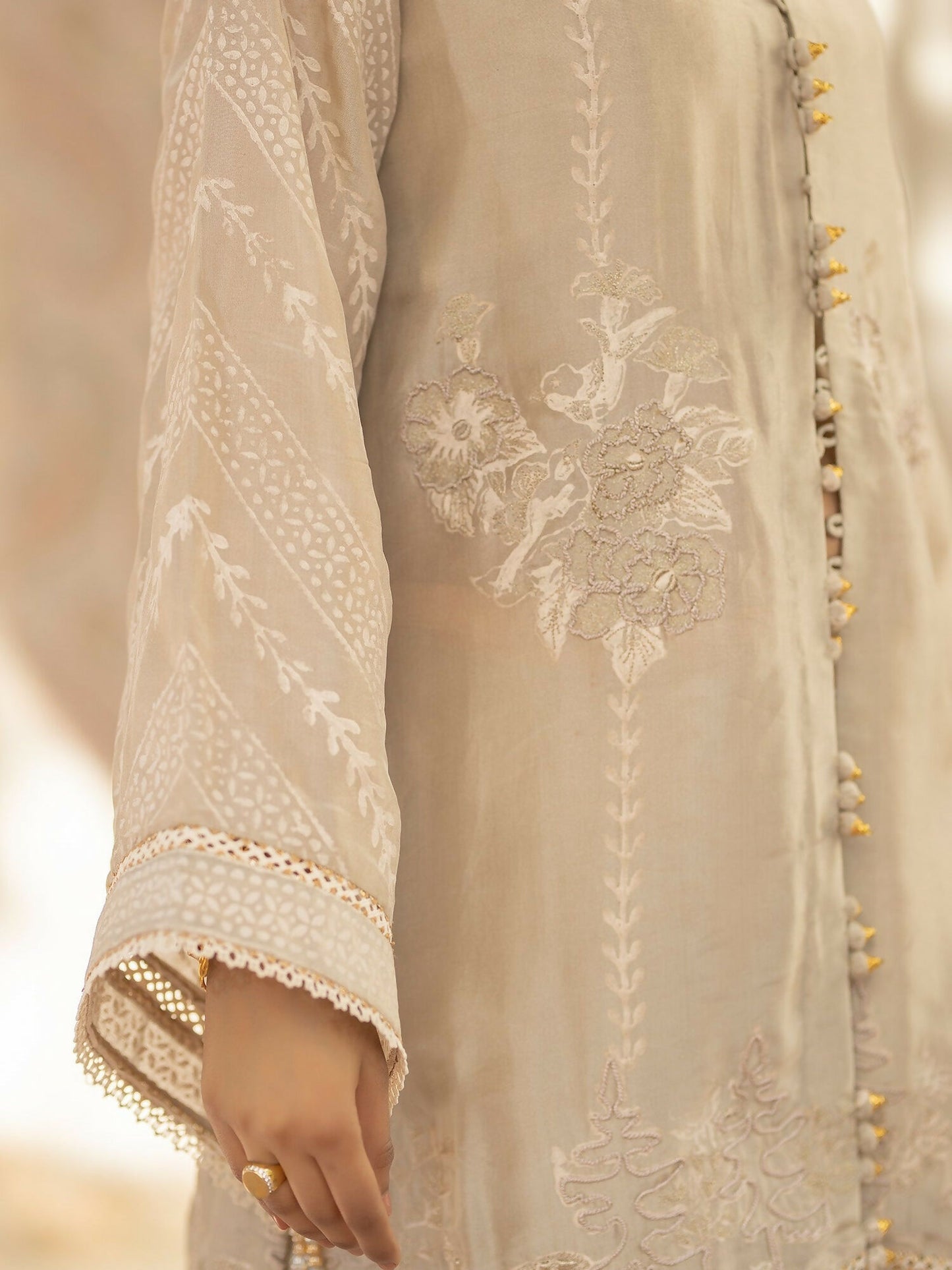 Shiza Hassan Chap Tilak Formals Pure Tusser Silk Embellished Stitched 3-Piece Suit-Carnation