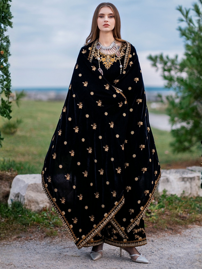 Panache Apparel Velvet Edit Micro Velvet 9000 Embroidered Stitched 2-Piece Suit-Eclipse