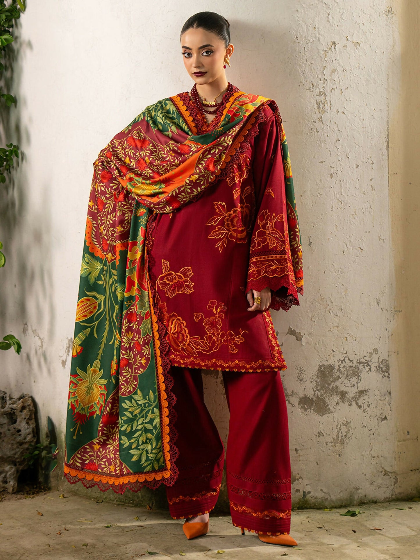 Binilyas Gulrukh Khaddar Embroidered Unstitched 3-Piece Suit-63-B