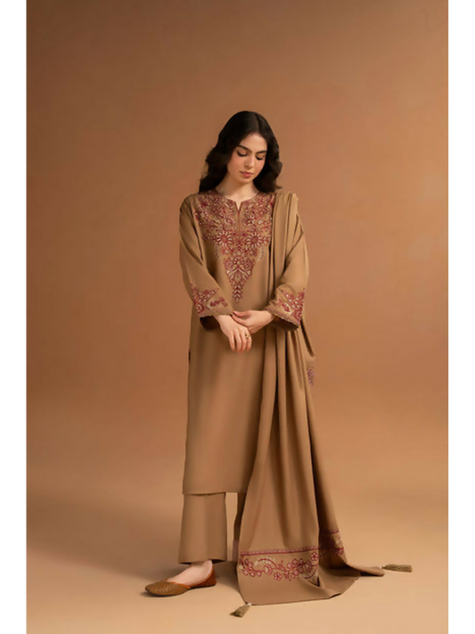 Zeephire Dhanak Embroidered Stitched 3-Piece Suit-Aura
