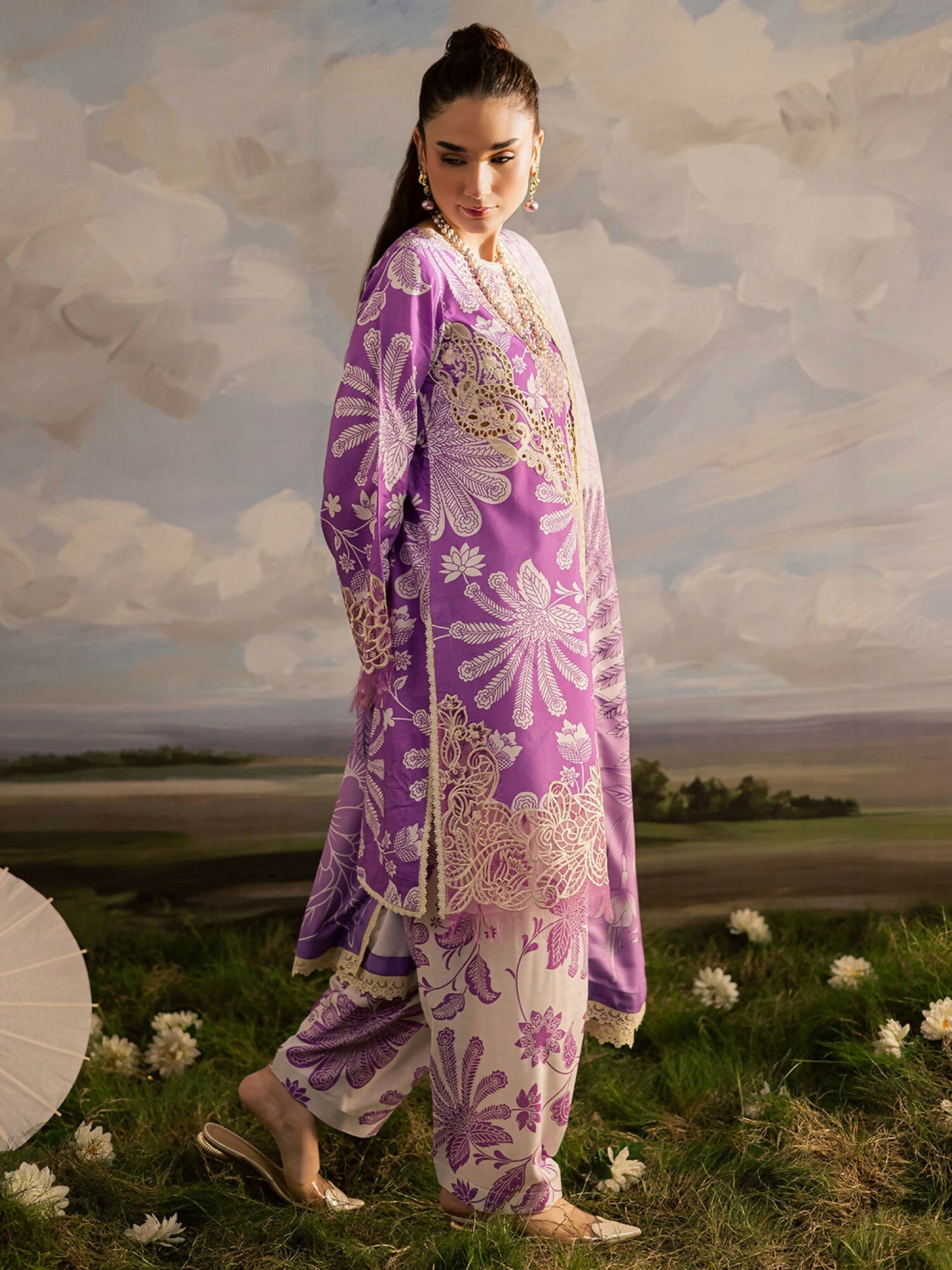 Mahnur Kaia Slub Linen Embroidered Stitched 3-Piece Suit-K- 10