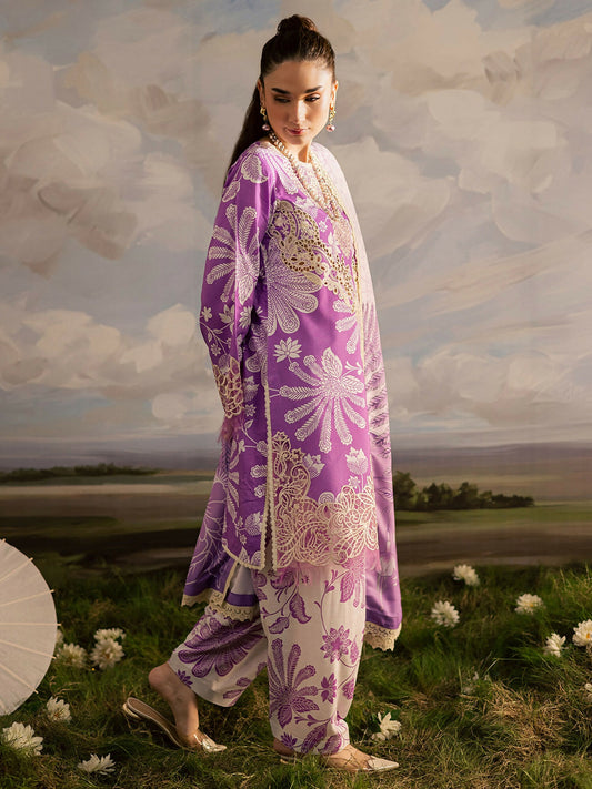 Mahnur Kaia Slub Linen Embroidered Stitched 3-Piece Suit-K- 10