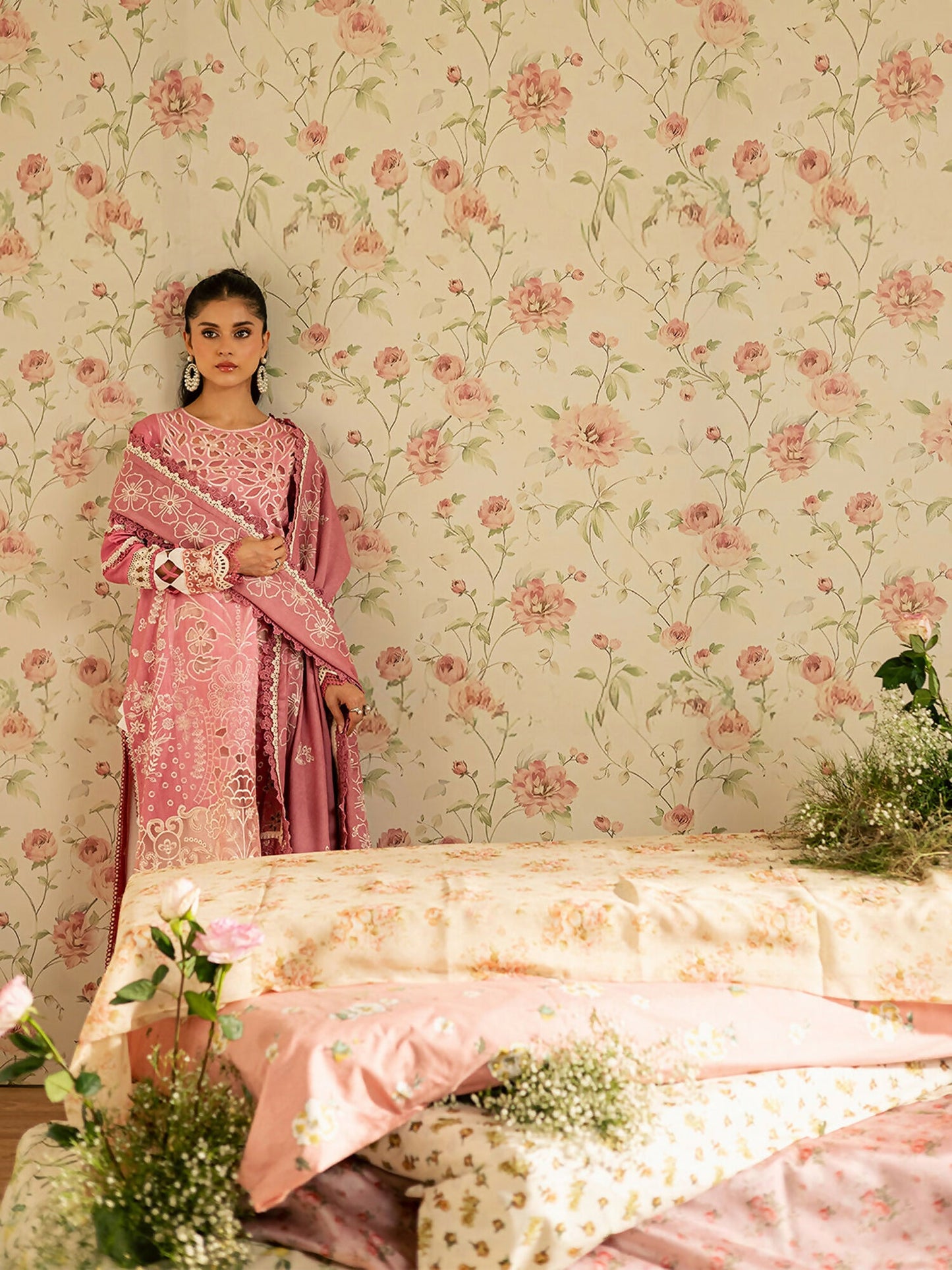 Mahnur Kaia Slub Linen Embroidered Stitched 3-Piece Suit-K- 13