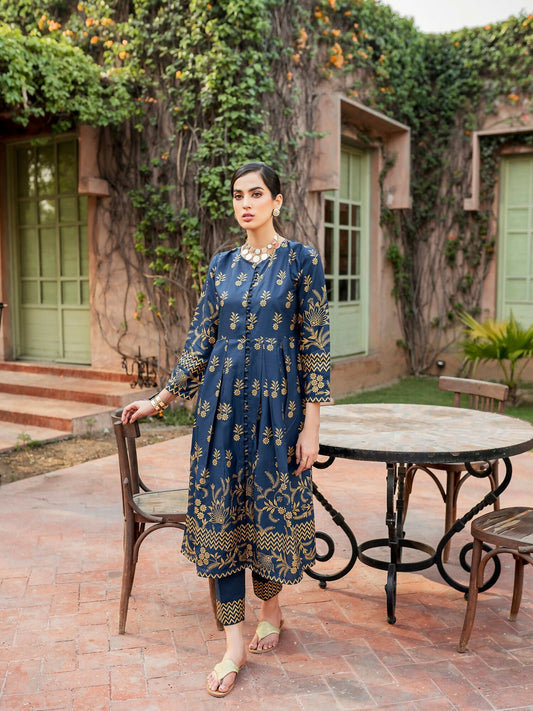 Panache Apparel Floral Fusion Cotton Lawn Printed Stitched Suit-Ice