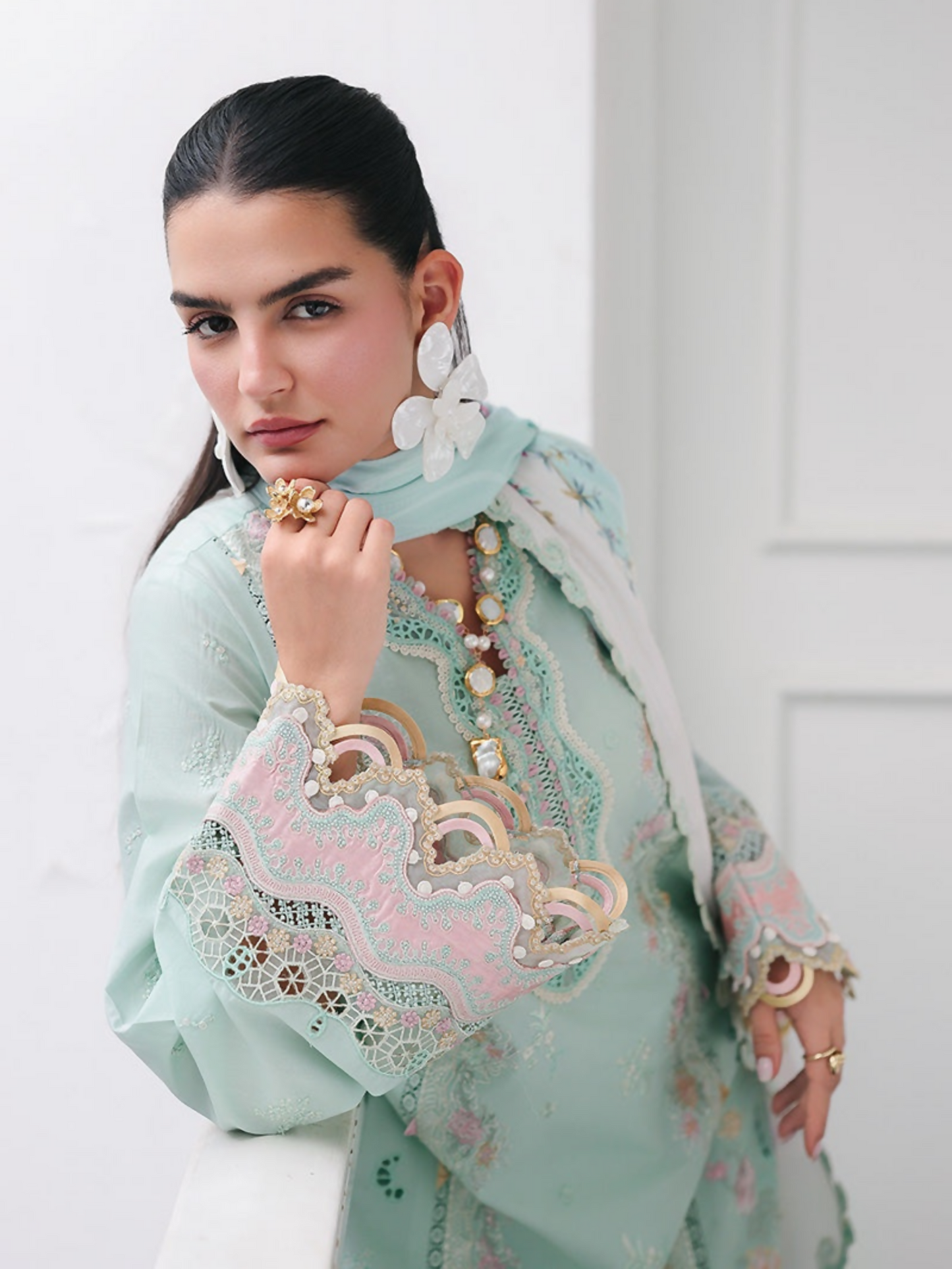 Qalamkar Qline Lawn Drop-1 Embroidered Unstitched 3-Piece Suit-RP-05-Raha