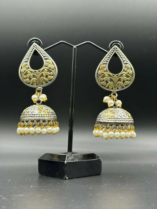 H&A Jewellery Dual Tone Handmade Brass Oxidized Jhumka