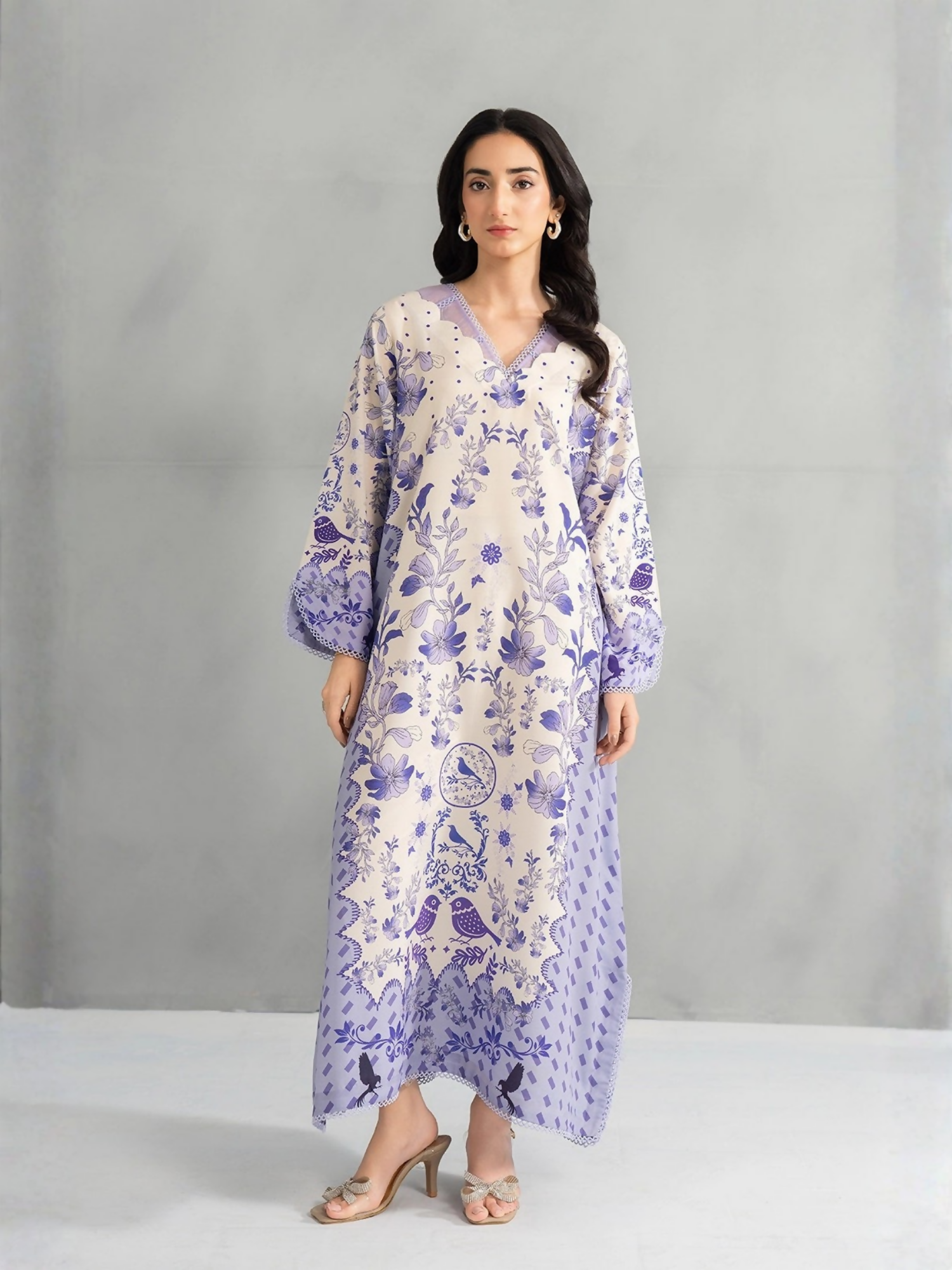 Panache Apparel Dear Summer Silk Lawn Printed Kaftan-Wild Daisy