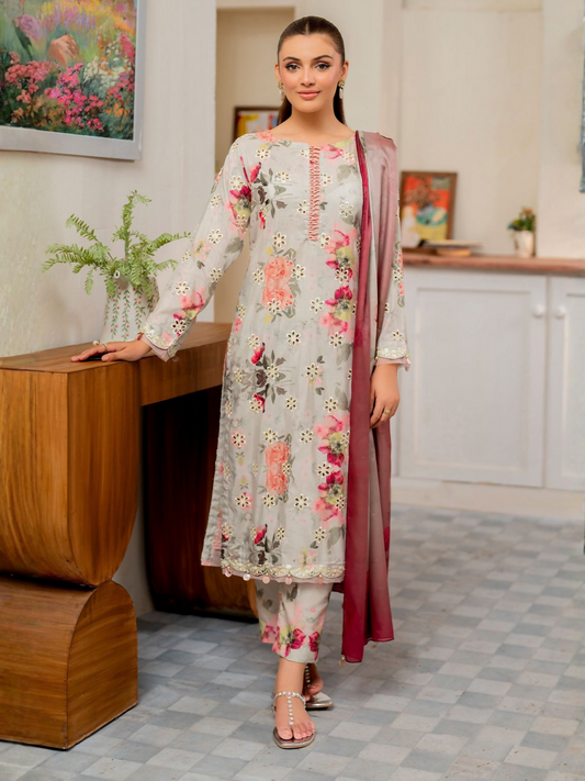 Panache Apparel Daily Essentials RTW Cambric Embroidered Stitched 3-Piece Suit-Blend