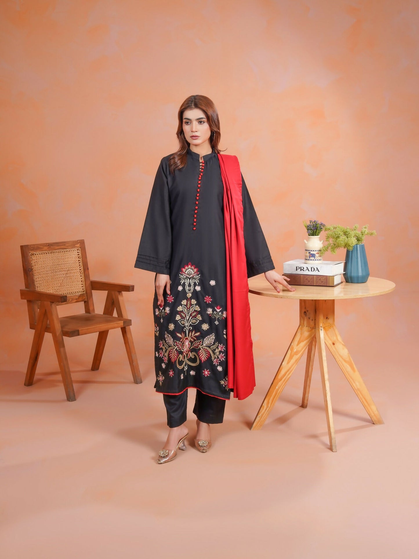 Tawakal Closet Dhanak Embroidered Stitched 3-Piece Suit-Daneen