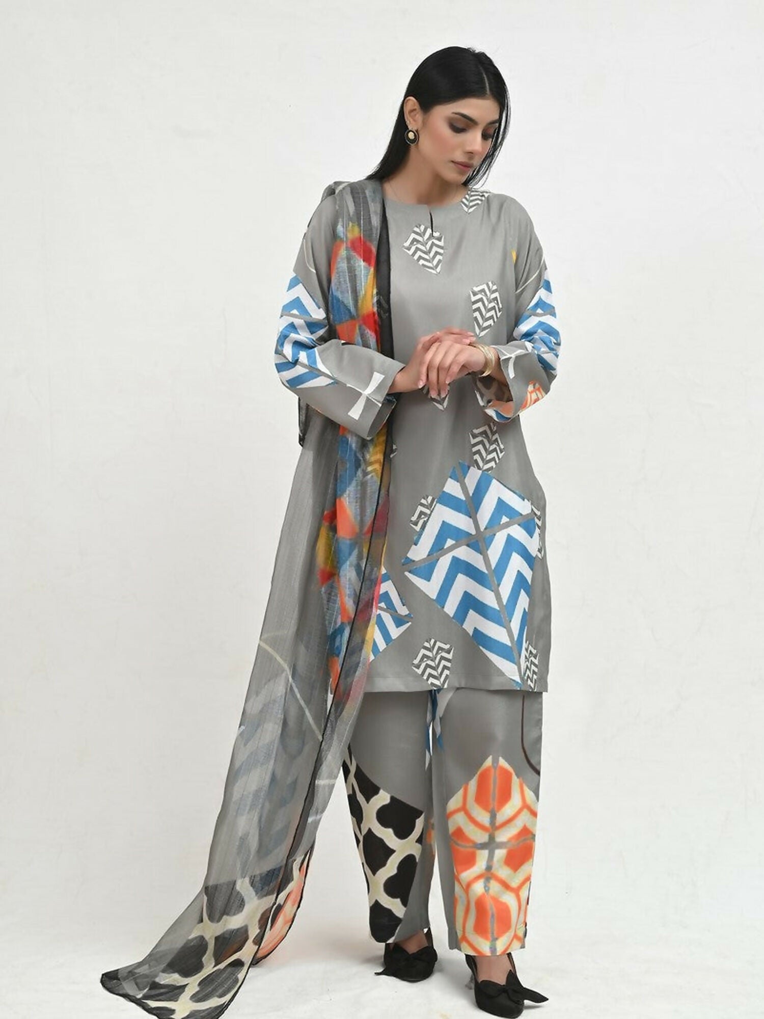Imran Aftab Basant Mela Raw Silk Printed Stitched 3-Piece Suit-IARP 02