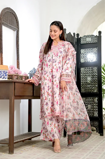 MAK Fashion Lawn Embroidered Stitched 3-Piece Suit-Rose Blend