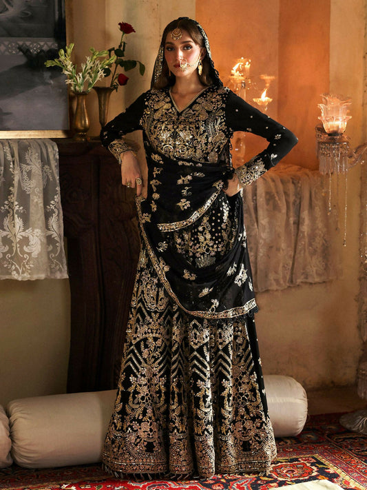 Mahnur – Stitched 3-Piece Embroidered Chiffon Suit with Chiffon Dupatta and Raw Silk Trouser