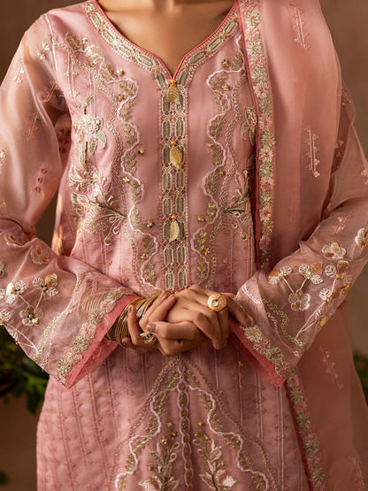 Shurooq Geet Organza Embroidered Stitched 3-Piece Suit-Heer