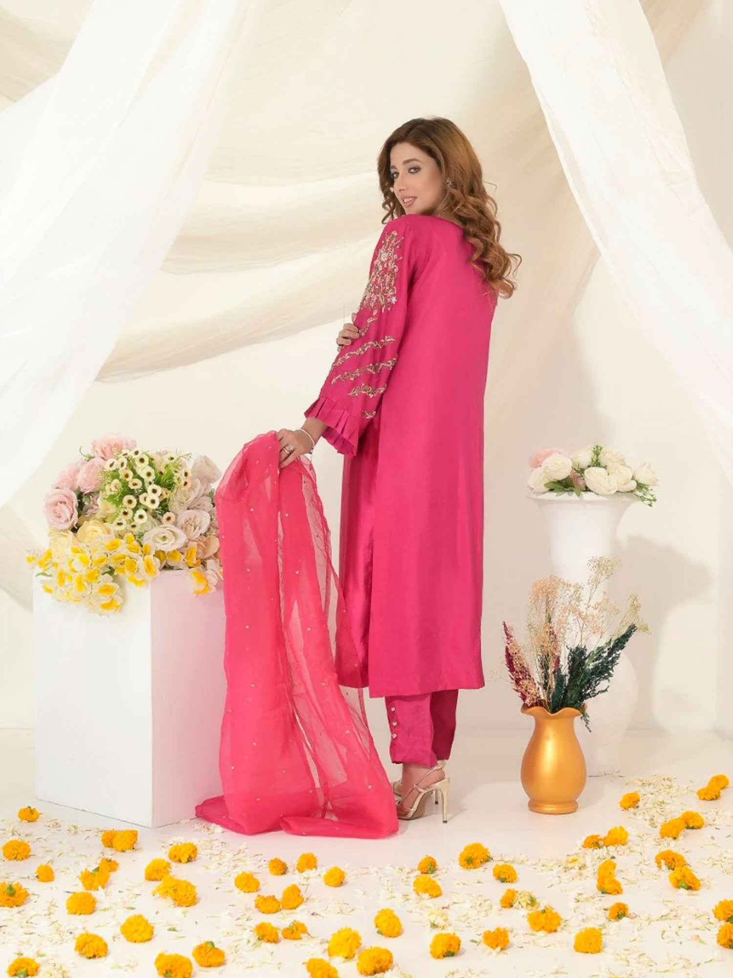 Ruby's Couture Gul-Bahar Silk Embroidered Stitched 3-Piece Suit-Gurleen